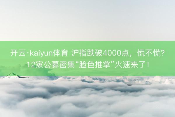 开云·kaiyun体育 沪指跌破4000点，慌不慌？12家公募密集“脸色推拿”火速来了！